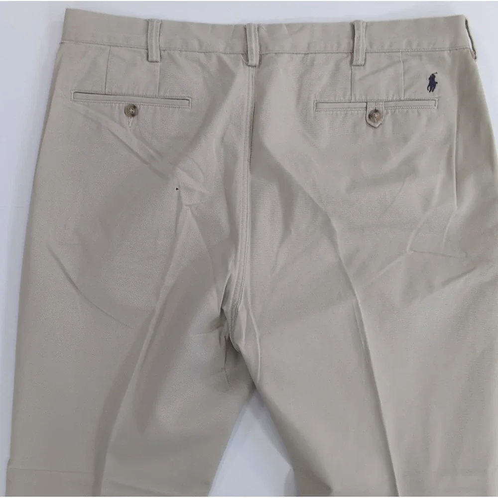 Polo Ralph Lauren Mens 38x32 Khaki Chino Pants Flat Front Cotton Twill Trousers
